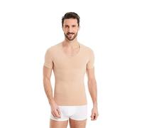 FINN Men's Figure-Shaping Compression Undershirt with V-Neck - Short-Sleeve Shapewear T-Shirt Made from Cotton - Body Shaper Compression Vest for a Flatter Stomach Invisible Nude 3XL
