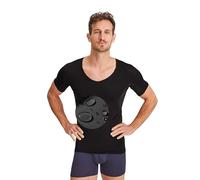 FINN Men's Water-Repellent Anti-Sweat Shirt with Underarm Pads - minimises Sweat Stains on The Entire Upper Body Even with Heavy Sweating - Antibacterial Undershirt with V-Neck Black S