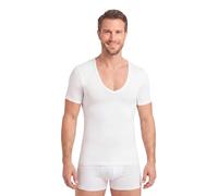 FINN Sweatproof Undershirt Men Deep V Neck - Anti Sweat Shirt with Pads | Stays hidden under an open collar. Extra large shields, breathable Lenzing Modal, sizes S to 3XL in white, nude and black