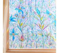 FINNEZ Window Film - Self-adhesive Static Film Colorful Opaque Privacy Film, Anti-UV Rainbow Optics with Blue Flowers Motif, Decorative Film for Living Room Kitchen Office,44.5 x 400 cm