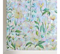 FINNEZ Window Film - Self-adhesive Static Film, Colorful Opaque Privacy Film, Anti-UV Rainbow Optics with Flower Grass Motif, Decorative Film for Living Room Kitchen Garden,44.5x400cm