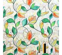 FINNEZ Window Film - Self-adhesive Static Film Colorful Opaque Privacy Film, Anti-UV Rainbow Optics with Variegated Foliage Motif, Decorative Film for Living Room Kitchen Office,60 x 200 cm