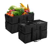 Finnhomy 2pk 53L Large Utility Tote Bag with Zippered Clear Lid, Collapsible Reusable Grocery Bag, Folding Shopping Bag with Handles, Large Capacity Storage Tote Bag with Hardboard, Black