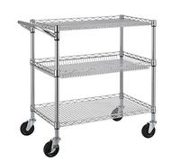 Finnhomy 3 Tier Heavy Duty Commercial Grade Utility Cart, Wire Rolling Cart with Handle Bar, Steel Service Cart with Wheels, Utility Shelf Plant Display Shelf Food Storage Trolley, NSF Listed
