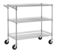 Finnhomy 3 Tier Heavy Duty Commercial Grade Utility Cart, Wire Rolling Cart with Pushing Handle Bar, Steel Metal Kitchen Service Trolly with Wheels, Shelf Size 18" D x 36" W, NSF, Chrome