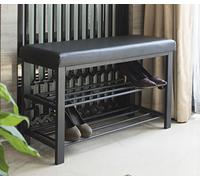 Finnhomy Shoe Rack for Entryway, with Padded Seat, Shoe Bench for Entryway, 2 Shelves, Storage Bench with Faux Leather Top, Bed Bench, Black