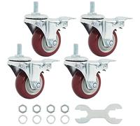 Finnhomy Swivel Caster Wheels 3 Inch Threaded Stem Casters Set of 4 Heavy Duty 1/2"-13 x 1" with Brake Polyurethane Industrial Locking Castors Wheels for Cart/Furniture 2200 Lbs Smooth Casters, Red