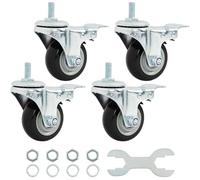 Finnhomy Swivel Caster Wheels 3 Inch Threaded Stem Casters Set of 4 Heavy Duty 1/2"-13 x 1" with Brake Polyurethane Industrial Locking Castors Wheels for Cart/Furniture 2200 Lb Smooth Casters, Black