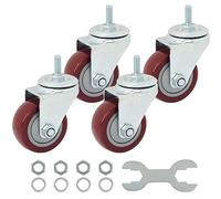 Finnhomy Swivel Caster Wheels 3 Inch Threaded Stem Casters Set of 4 Heavy Duty 3/8"-16 x 1" Anti-wear Polyurethane Industrial Castor Wheels for Cart/Furniture Load Bearing 2200 Lbs Smooth Casters Red
