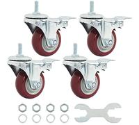 Finnhomy Swivel Caster Wheels 3 Inch Threaded Stem Casters Set of 4 Heavy Duty 3/8"-16 x 1" with Brake Polyurethane Industrial Locking Castors Wheels for Cart/Furniture 2200 Lbs Smooth Casters, Red