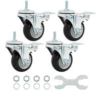 Finnhomy Swivel Caster Wheels 3 Inch Threaded Stem Casters Set of 4 Heavy Duty 3/8"-16 x 1" with Brake Polyurethane Industrial Locking Castors Wheels for Cart/Furniture 2200 Lb Smooth Casters, Black