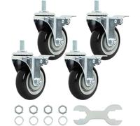 Finnhomy Swivel Caster Wheels 4 Inch Threaded Stem Casters Set of 4 Heavy Duty 1/2"-13 x 1" with Brake Polyurethane Industrial Locking Castors Wheels for Cart/Furniture 2200 Lb Smooth Caster, Black