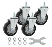 Finnhomy Swivel Caster Wheels 4 Inch Threaded Stem Casters Set of 4 Heavy Duty 3/8"-16 x 1" Anti-wear Polyurethane Industrial Castor Wheels for Cart/Furniture Load Bearing 2200 Lb Smooth Caster Black