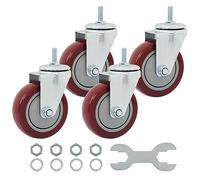 Finnhomy Swivel Caster Wheels 4 Inch Threaded Stem Casters Set of 4 Heavy Duty 3/8"-16 x 1" Anti-wear Polyurethane Industrial Castor Wheels for Cart/Furniture Load Bearing 2200 Lbs Smooth Casters Red