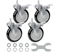 Finnhomy Swivel Caster Wheels 5 Inch Threaded Stem Casters Set of 4 Heavy Duty 1/2"-13 x 1" with Brake Polyurethane Industrial Locking Castors Wheels for Cart/Furniture 2200 Lb Smooth Casters Black