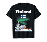 Finnish Aurora Borealis Reindeer Finland Trip Flag Souvenir T-Shirt