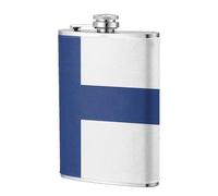 Finnish Flag 8oz Leather Hip Flask - Stainless Steel Whiskey Flask for Drinks, Pocket Liquor Set for Men Wedding Groomsman