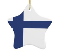 Finnish Flag Christmas Ceramic Star-Shaped Pendants, All with Holes Punched and Gold Wire Ropes for Easy Hanging