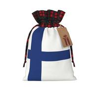 Finnish flag Christmas Tree Hanging Gift Bags Jute Drawstring Sacks with, Eco-Friendly Festive Decor & Small Present Bag for Xmas Tree