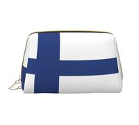 Finnish Flag Leather Hand-Held Zipper Makeup Bag Pen Case Stationery Box Lipstick Pouch Toiletry Bag