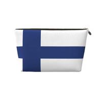 Finnish Flag Leather Toiletry Travel Bag-Waterproof Cosmetic Pouch for Women, Large Capacity Makeup Organiser with Zip for Toiletries
