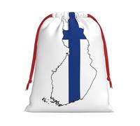 Finnish Flag Map Print Christmas Drawstring Gift Bags, Xmas Holiday Fabric Gift Wrapping Bag For Party, Size-L