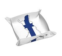 Finnish Flag Map Print Leather Valet Tray For Women,Travel Organizer, Trinket Jewelry Cosmetic Organizer Tray
