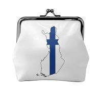 Finnish Flag Map Printed Microfiber PU Leather Wallet Kiss Lock Mini Pouch for Lipstick Key Change Organization