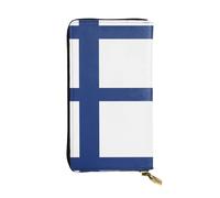 Finnish Flag Pattern Leather Clutch (7.5x4.1 inches) - Coin Card Key Wallet