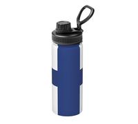 Finnish flag Patterned 18oz travel mug, portable water bottle, essential for hiking, office commuting, and gym use.