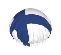 Finnish flag Print Double Layer Waterproof Shower Cap Women Men Reusable Bath Hair Caps Elastic Band