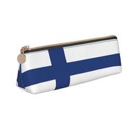 Finnish Flag Print Triangular Pencil Case Supplies Organizer Large-Capacity Office Stationery Pouch
