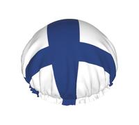 Finnish Flag Print Various Activities Shower Cap Reusable Soft And Lightweight Bath Hair Cap Long Hair