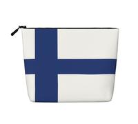 Finnish Flag Printed Fake Hemp Makeup Bag – Travel Toiletry Organizer, Daily Storage, Business Trip Essential