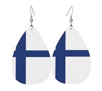 Finnish flag Printed Leather Earrings - Lightweight Teardrop Earrings Perfect for Christmas, Valentine's Day Gifts