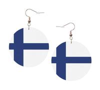Finnish flag Round Leather Earrings KC Gold, Double-Side Printed Drop Dangle Jewelry for Women, for Festival Party Gift