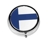 Finnish Flag This Small, Round Pill Box is a Portable Travel Medicine Organizer with Three compartments for Storing Daily medications.