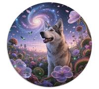 Finnish Lapphund 1000 Piece Jigsaw Puzzles Pet Dog Round Jigsaw Stress Reliever Educational Games Unique Challenge Game for Travel Gifts,Present 1000pcs (67.5x67.5cm)