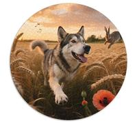 Finnish Lapphund 1000 Piece Jigsaw Puzzles Pet Dog Round Jigsaw Stress Reliever Family Game Unique Challenge Game for Travel Gifts,Present 1000pcs (67.5x67.5cm)