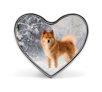 Finnish Spitz Dog in Snowy Badge Pin Brooch Button Stylish Heart Shaped Decorative for Clothes Backpacks Hats