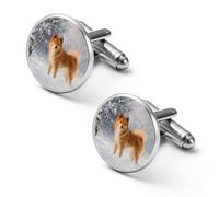 Finnish Spitz Dog in Snowy Men's Cufflinks Tuxedo Cuff Links Dress Shirt Tie Accessories for Business Weddings