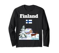 Finnish Winter Trip Reindeer Snowy Finland Flag Souvenir Long Sleeve T-Shirt