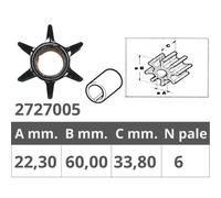 Finnord Mariner/mercury 2t 2.4/65/70/75/80/85/90/110/115/225hp Vp Mag Ii Mercruiser Alpha 1/mc1/mr Impeller Golden 22.3 x 60 x 33.8 mm