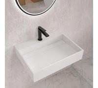 Fino Stone Asturias Matt White Sloped Wall Hung Basin - 600mm Luxury with Flat Side Storage for a Modern Designer Bathroom Experience