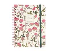 Finocam - Agenda 2026 Week to View Horizontal | January - December (12 months) | 2026 Annual Agenda with Elastic Band | Spiral Double Hard Cover Coin - Poppy - Catalan