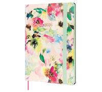 Finocam - Diary 2026 Week to View Vertical | January - December (12 months) | A5 Diary with elastic band and dot ribbon | Flexi Joy Soft Cover - Bloom - English