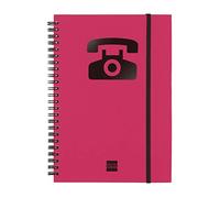 Finocam - Double spiral address book and elastic band closure | 48 sheets | A5 double spiral bound alphabetical contacts organiser - colour Magenta