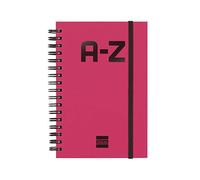 Finocam - Double Spiral Address Book and Elastic Band Closure | 48 Sheets | Small Alphabetical Contacts Organiser Bound with Double Spiral 10 x 15 cm - Colour Magenta