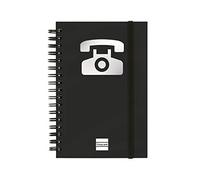 Finocam - Double spiral address book and elastic band closure | 48 sheets | Small double spiral bound contacts organiser 10 x 15 cm - colour Black