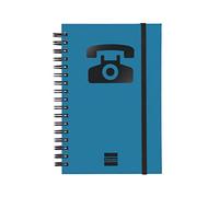 Finocam - Double spiral address book with elastic band closure | 48 sheets | Small double spiral bound contacts organiser 10 x 15 cm - colour Blue